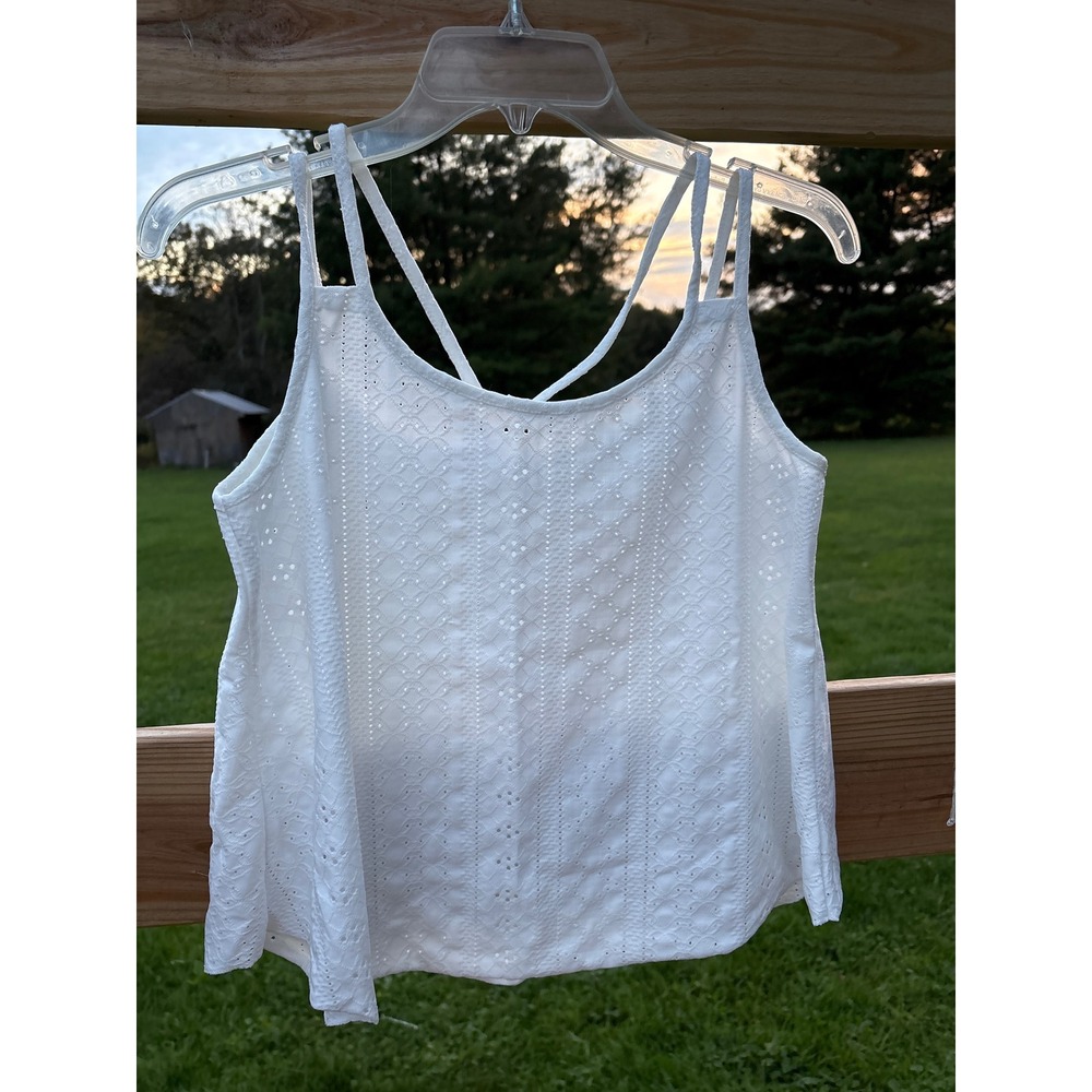 Cross & Co. Boutique White Eyelet Triple Strap Cami Top Small Cross Back Boho